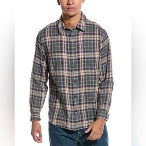 Vince Double Face Cambria Plaid Long Sleeve Button up Mens Shirt Sz L Gray Blue